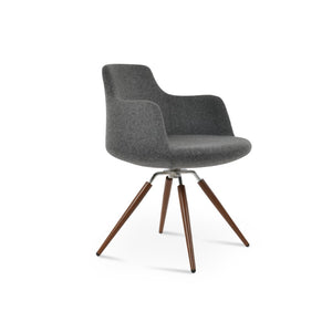 Soho Concept Dervish Carrot Swivel Armchair: Stylish Comfort In Camira Wool Fabric With 10-year Guarantee, Walnut Dark Grey,Walnut Swivel. Solid Metal Top Part Connected To Four Tubular Legs Soho-concept-dining-chair-02298