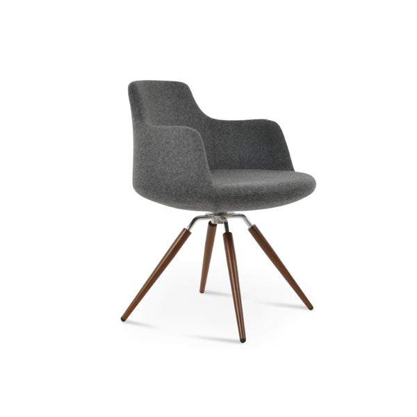 Soho Concept Dervish Carrot Swivel Armchair: Stylish Comfort In Camira Wool Fabric With 10-year Guarantee, Walnut Dark Grey,Walnut Swivel. Solid Metal Top Part Connected To Four Tubular Legs Soho-concept-dining-chair-02298