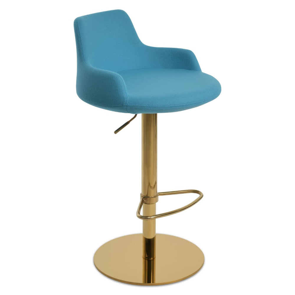 Soho Concept Dervish Adjustable Piston Stool With Half Footrest - Modern Barstools In Camira Wool & Chrome Finish Gold,Turquoise  Soho-concept-dining-chair-11565