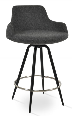 Soho Concept Dervish Max Swivel Barstools & Counterstools - Stylish Camira Blazer Wool, 10-year Guarantee, Dark Grey Dark Grey,Black Steel Tubular Legs Black ,S.Steel ,Walnut Finish Soho-concept-dining-chair-07791