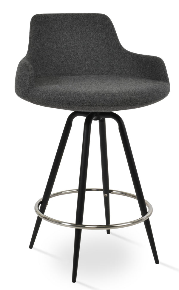 Soho Concept Dervish Max Swivel Barstools & Counterstools - Stylish Camira Blazer Wool, 10-year Guarantee, Dark Grey Dark Grey,Black Steel Tubular Legs Black ,S.Steel ,Walnut Finish Soho-concept-dining-chair-07791