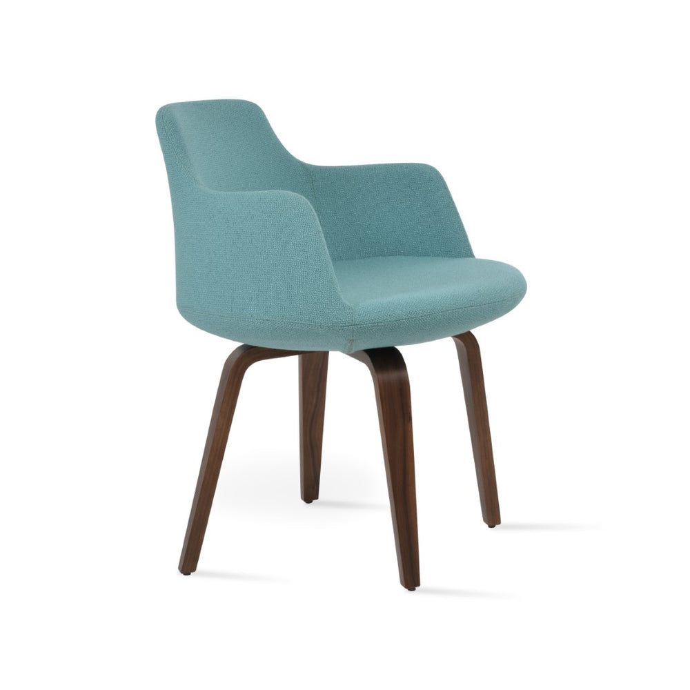 Soho Concept Dervish Plywood Armchair Dining Chair - Stylish Camira Yoredale Boucle Fabric In Natural Green Walnut,Green  Soho-concept-dining-chair-02399
