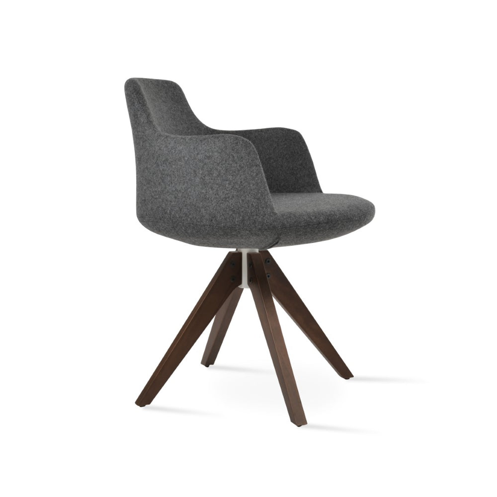 Soho Concept Dervish Pyramid Swivel Dining Armchair In Turquoise & Walnut - 10-year Guarantee, Stylish Boucle Fabric Walnut,Dark Grey  Soho-concept-dining-chair-02417