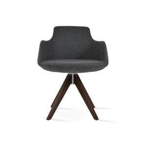 Soho Concept Dervish Pyramid Swivel Dining Armchair In Turquoise & Walnut - 10-year Guarantee, Stylish Boucle Fabric Walnut,Dark Grey  Soho-concept-dining-chair-02417