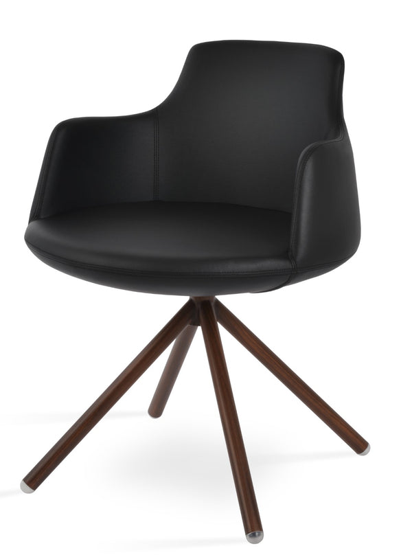 Soho Concept Dervish Stick Swivel Armchair - Stylish Leatherette Dining Chair With 2-year Guarantee In Light Grey Walnut,Black Steel Tube Soho-concept-dining-chair-02515