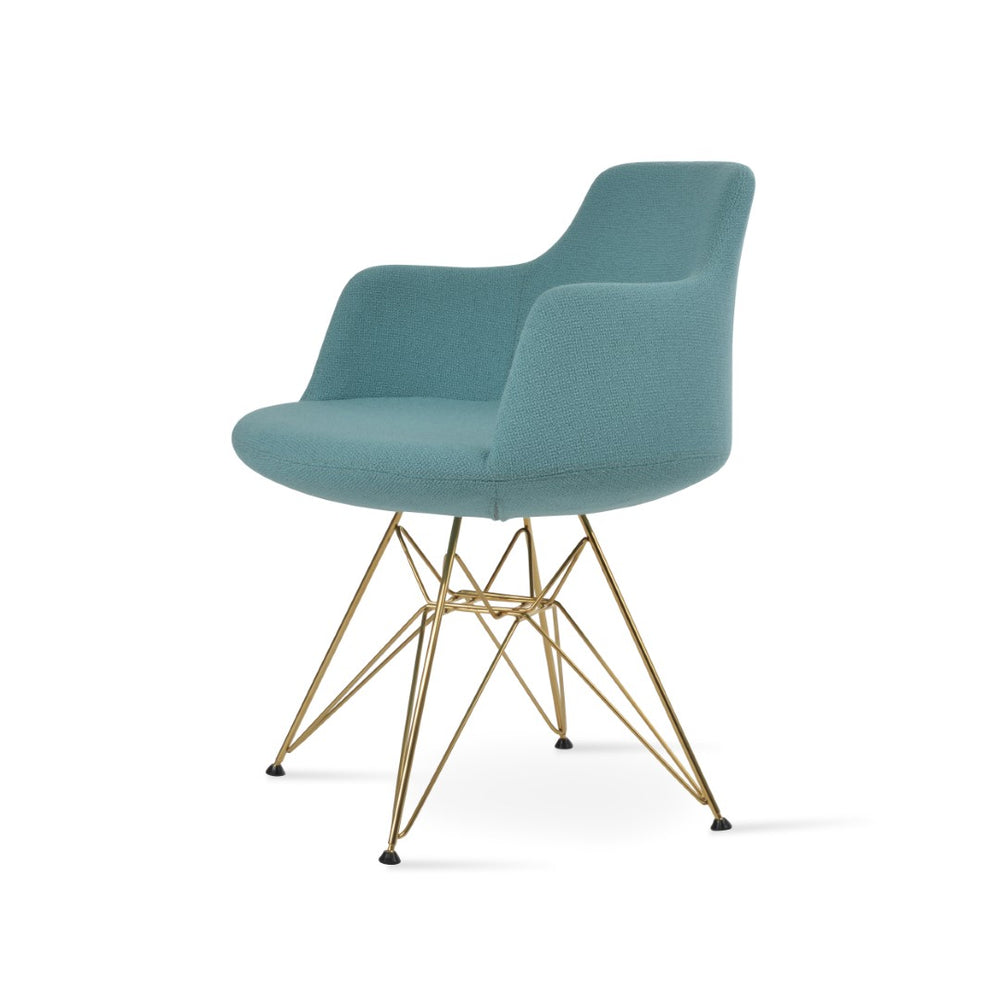 Soho Concept Dervish Tower Armchair - Elegant Dining Chair With Camira Yoredale Fabric & 10-year Leather Guarantee Gold,Green  Soho-concept-dining-chair-02548