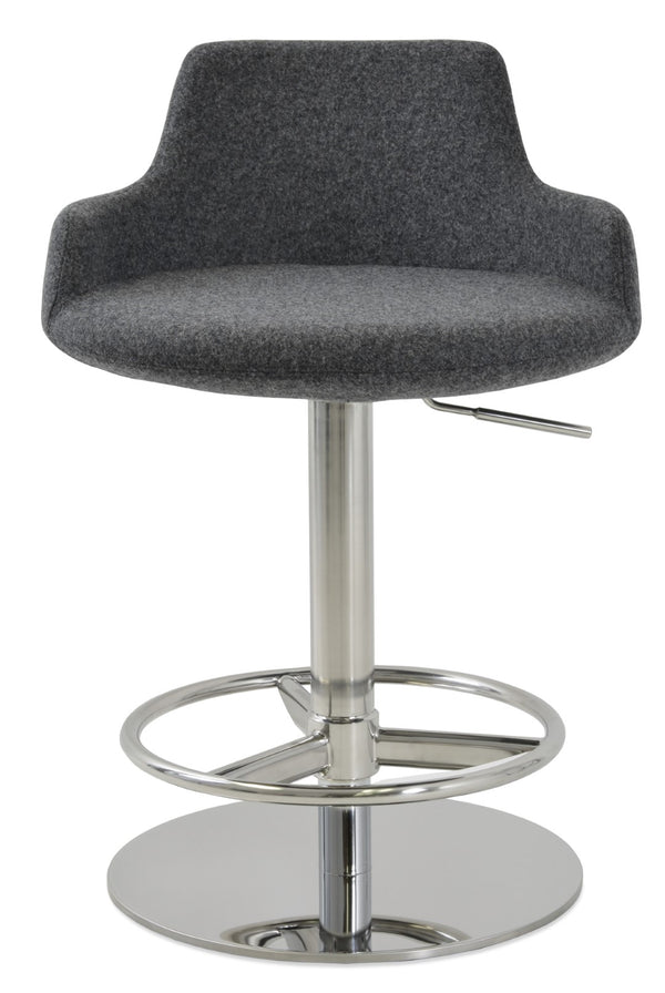 Soho Concept Dervish Adjustable Piston Stool With Full Footrest - Stylish Barstools In Boucle, Velvet, Nubuck Fabrics Chrome,Dark Grey  Soho-concept-dining-chair-07916
