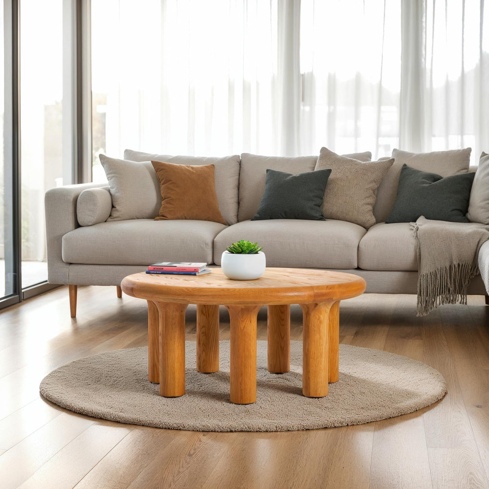 Lh Imports Destiny Coffee Table - Elegant Oak Wood Design With Pillar Legs For Stability & Sophisticated Style Brown Solid Oak,Oak Veneer Des032