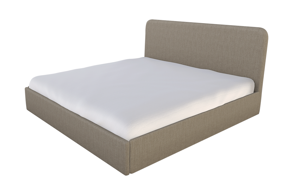 Moss Home Detroit King Bed: Modern Minimalism In Low-profile Cement Fabric With Sleek, Rounded Headboard Design Cement 100% Polyester Detr-bed-kin-lowcem