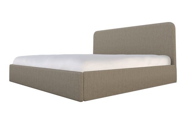 Moss Home Detroit King Bed: Modern Minimalism In Low-profile Cement Fabric With Sleek, Rounded Headboard Design Cement 100% Polyester Detr-bed-kin-lowcem