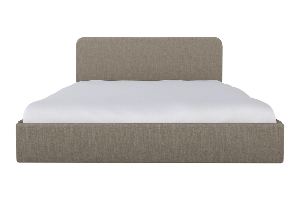 Moss Home Detroit King Bed: Modern Minimalism In Low-profile Cement Fabric With Sleek, Rounded Headboard Design Cement 100% Polyester Detr-bed-kin-lowcem
