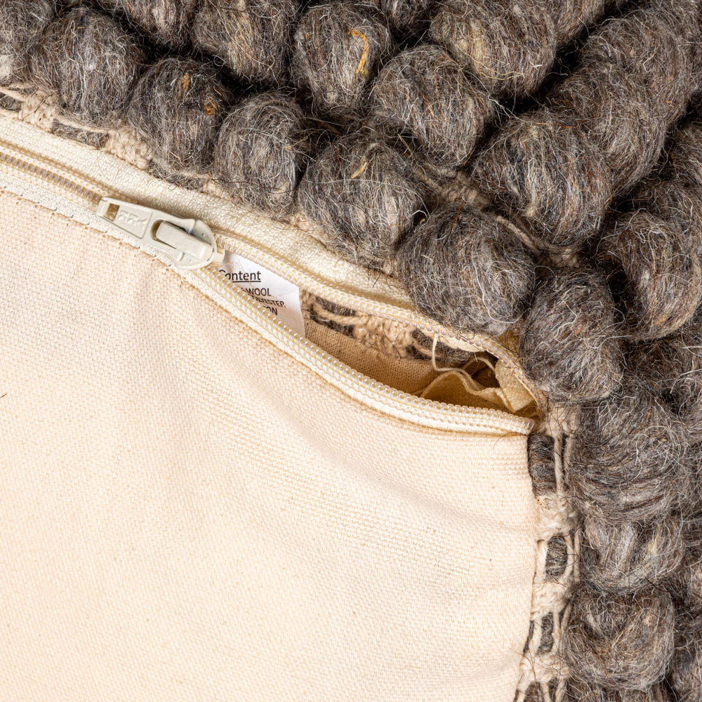 Rowena Interiors New Zealand Wool Cotton Blend Square Pouf Neutral Organic Texture Bohemian Farmhouse Grey DF0679