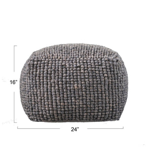 Rowena Interiors New Zealand Wool Cotton Blend Square Pouf Neutral Organic Texture Bohemian Farmhouse Grey DF0679