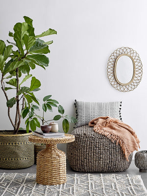Rowena Interiors New Zealand Wool Cotton Blend Square Pouf Neutral Organic Texture Bohemian Farmhouse Grey DF0679