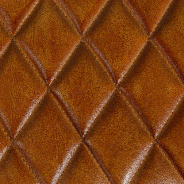Rowena Interiors Diamond-Stitched Genuine Leather Upholstered Bench with Solid Mango Wood Legs for Entryway Brown DF0775
