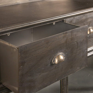 Rowena Interiors Vintage Apothecary Style Matte Black Metal Cabinet with Six Glass Doors and Drawers DF2820MC