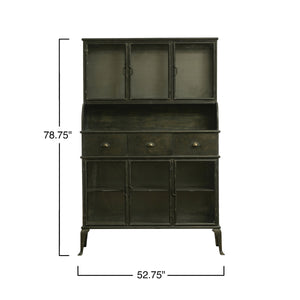Rowena Interiors Vintage Apothecary Style Matte Black Metal Cabinet with Six Glass Doors and Drawers DF2820MC
