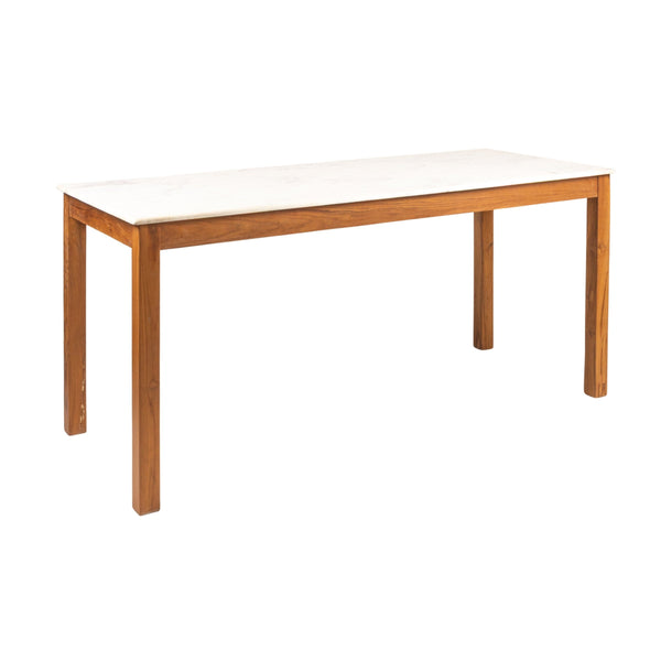 Rowena Interiors Teak Solid Wood Console Table with Genuine Marble Top for Entryway or Living Room Walnut Finish DF3669MC