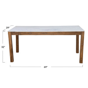 Rowena Interiors Teak Solid Wood Console Table with Genuine Marble Top for Entryway or Living Room Walnut Finish DF3669MC