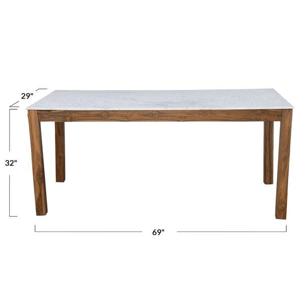 Rowena Interiors Teak Solid Wood Console Table with Genuine Marble Top for Entryway or Living Room Walnut Finish DF3669MC