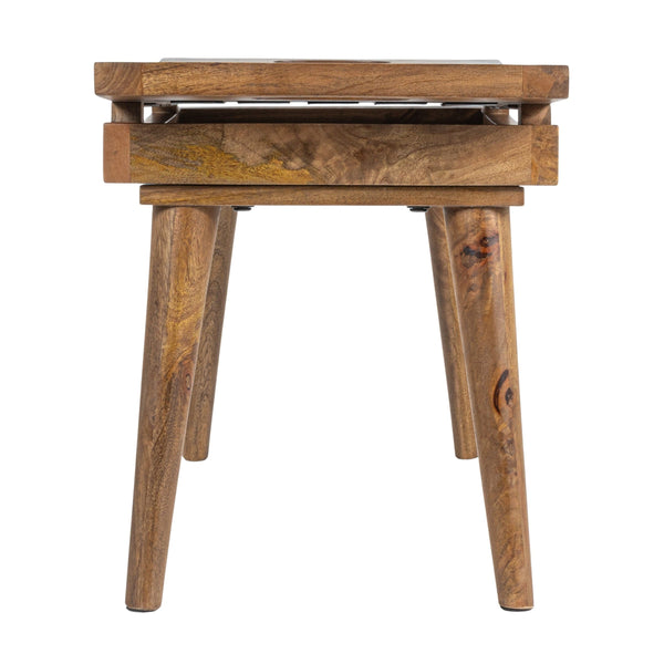 Rowena Interiors Mango Wood Artisan Stool with Woven Leather Seat Two-Tone Frame Versatile Accent DF3800