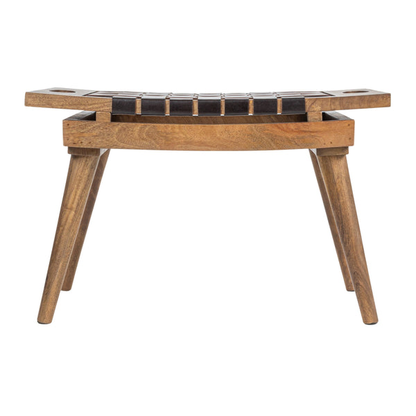 Rowena Interiors Mango Wood Artisan Stool with Woven Leather Seat Two-Tone Frame Versatile Accent DF3800