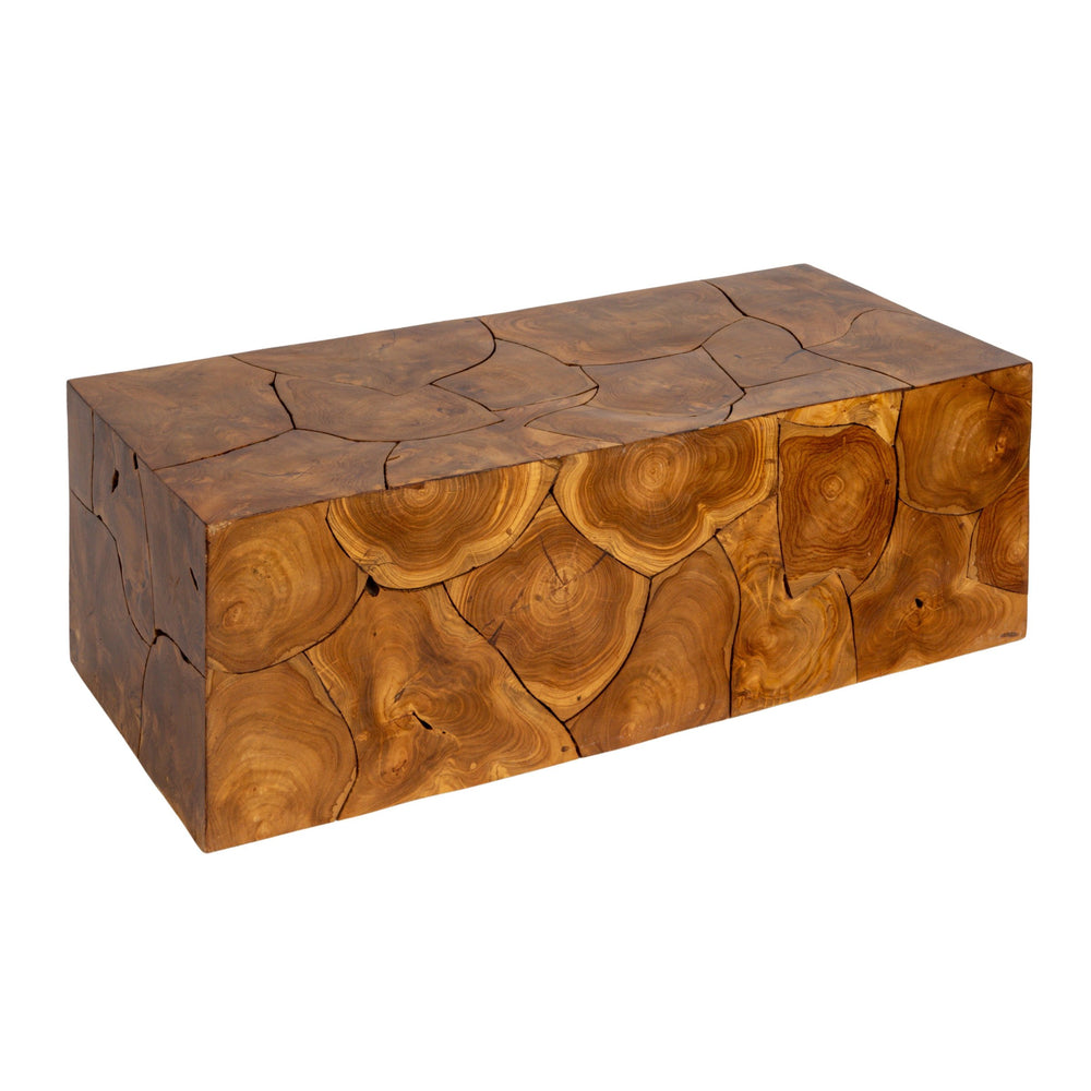 Rowena Interiors Rectangular Solid Teak Root Coffee Table Organic Live Edge Low Profile Living Room DF4854