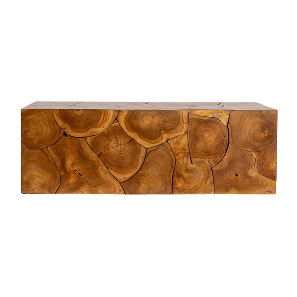 Rowena Interiors Rectangular Solid Teak Root Coffee Table Organic Live Edge Low Profile Living Room DF4854