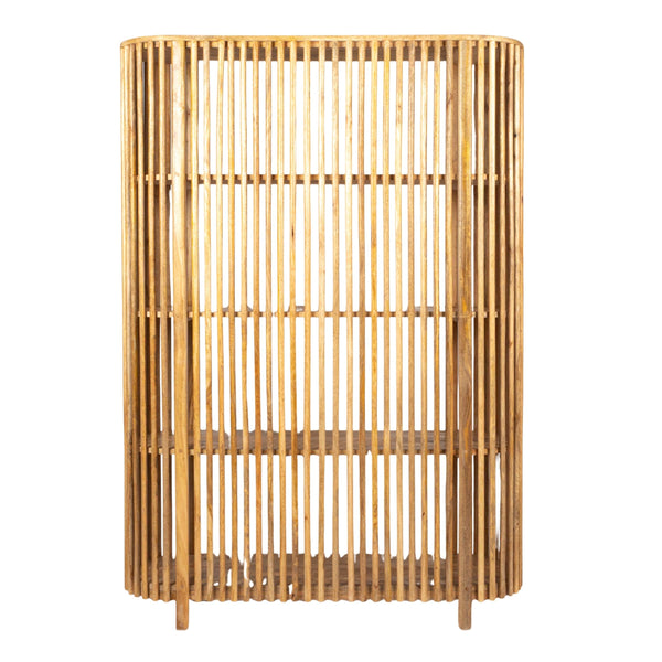 Rowena Interiors Slatted Mango Wood Bookcase with Four Open Shelves for Bohemian or Farmhouse Decor Natural DF5052