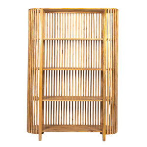Rowena Interiors Slatted Mango Wood Bookcase with Four Open Shelves for Bohemian or Farmhouse Decor Natural DF5052