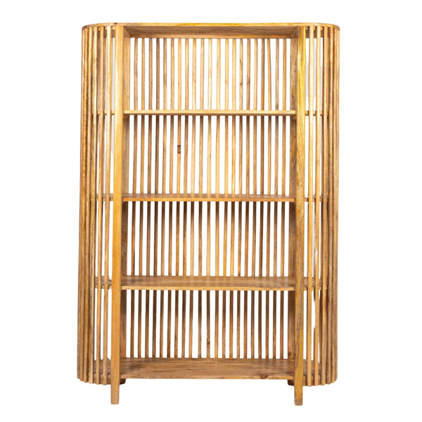 Rowena Interiors Slatted Mango Wood Bookcase with Four Open Shelves for Bohemian or Farmhouse Decor Natural DF5052