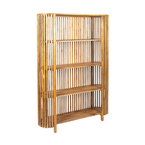 Rowena Interiors Slatted Mango Wood Bookcase with Four Open Shelves for Bohemian or Farmhouse Decor Natural DF5052