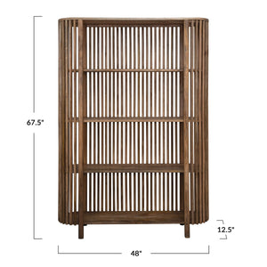 Rowena Interiors Slatted Mango Wood Bookcase with Four Open Shelves for Bohemian or Farmhouse Decor Natural DF5052