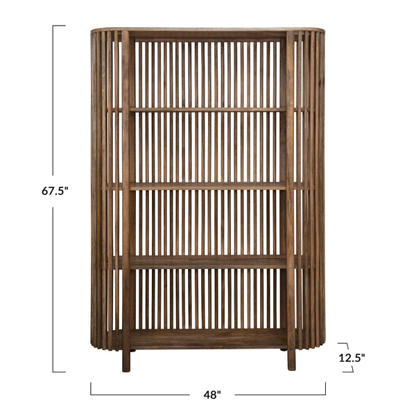 Rowena Interiors Slatted Mango Wood Bookcase with Four Open Shelves for Bohemian or Farmhouse Decor Natural DF5052