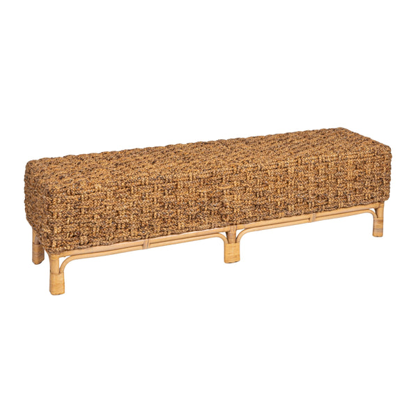 Rowena Interiors Woven Water Hyacinth Bench with Mahogany Frame for Entryway Bedroom or Patio DF5278