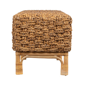 Rowena Interiors Woven Water Hyacinth Bench with Mahogany Frame for Entryway Bedroom or Patio DF5278
