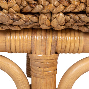 Rowena Interiors Woven Water Hyacinth Bench with Mahogany Frame for Entryway Bedroom or Patio DF5278