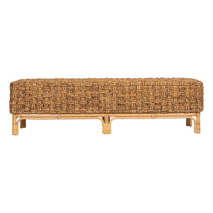 Rowena Interiors Woven Water Hyacinth Bench with Mahogany Frame for Entryway Bedroom or Patio DF5278