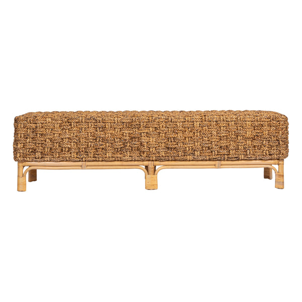 Rowena Interiors Woven Water Hyacinth Bench with Mahogany Frame for Entryway Bedroom or Patio DF5278