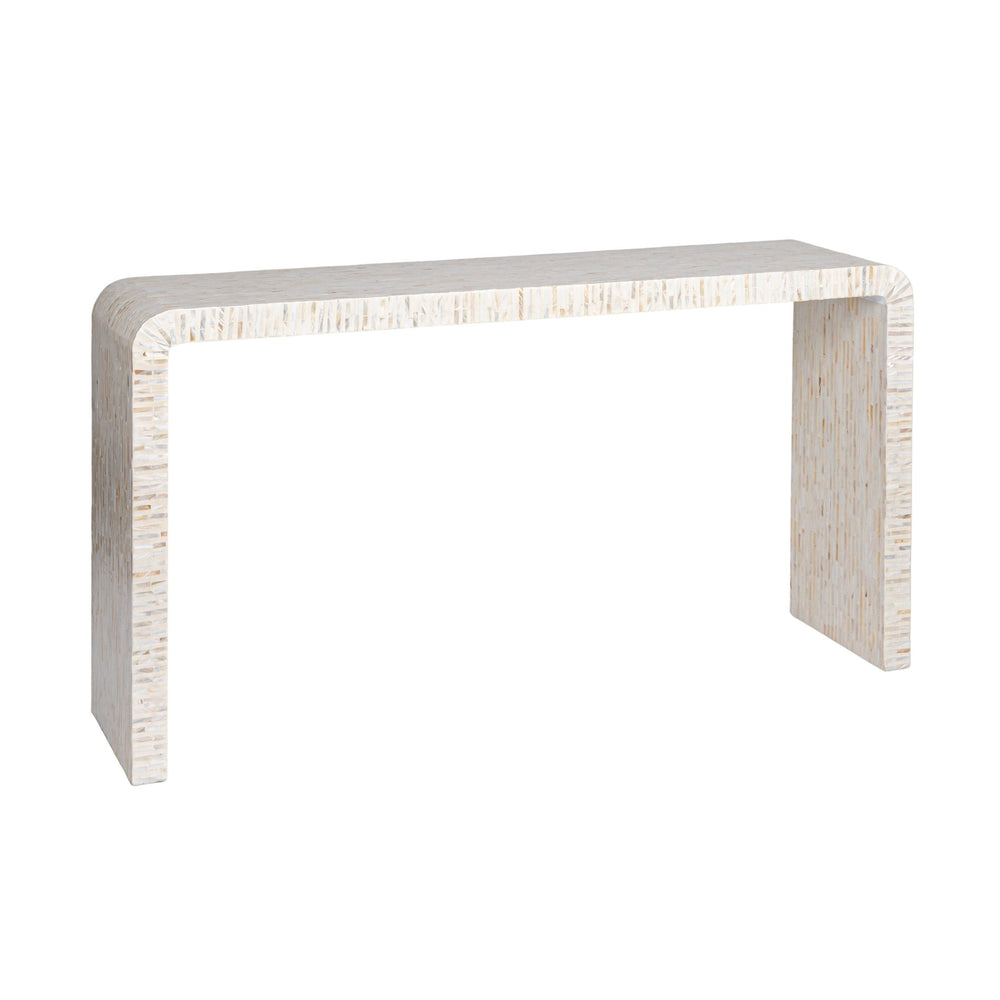 Rowena Interiors Mother of Pearl Mosaic Console Table Iridescent Seashell Waterfall Design for Entryways DF5900