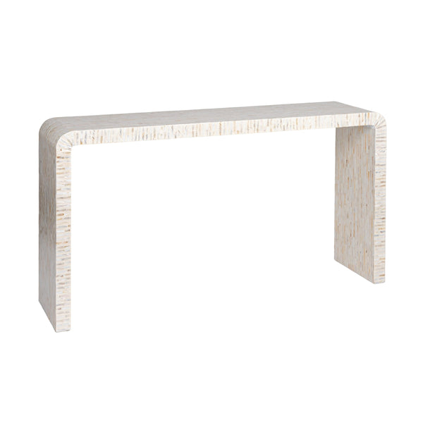Rowena Interiors Mother of Pearl Mosaic Console Table Iridescent Seashell Waterfall Design for Entryways DF5900