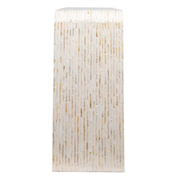 Rowena Interiors Mother of Pearl Mosaic Console Table Iridescent Seashell Waterfall Design for Entryways DF5900