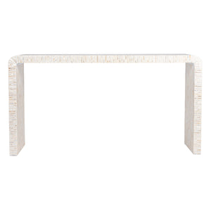 Rowena Interiors Mother of Pearl Mosaic Console Table Iridescent Seashell Waterfall Design for Entryways DF5900