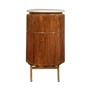 Rowena Interiors Fluted Mango Wood Storage Cabinet with Glossy Marble Top for Entryway or Living Room DF5915MC