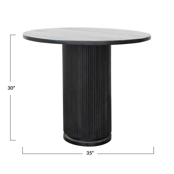 Rowena Interiors Fluted Mango Wood Round Pedestal Dining Table for Compact Minimalist Spaces Black DF5919MC