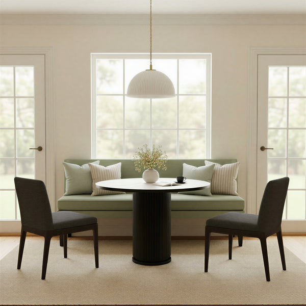 Rowena Interiors Fluted Mango Wood Round Pedestal Dining Table for Compact Minimalist Spaces Black DF5919MC