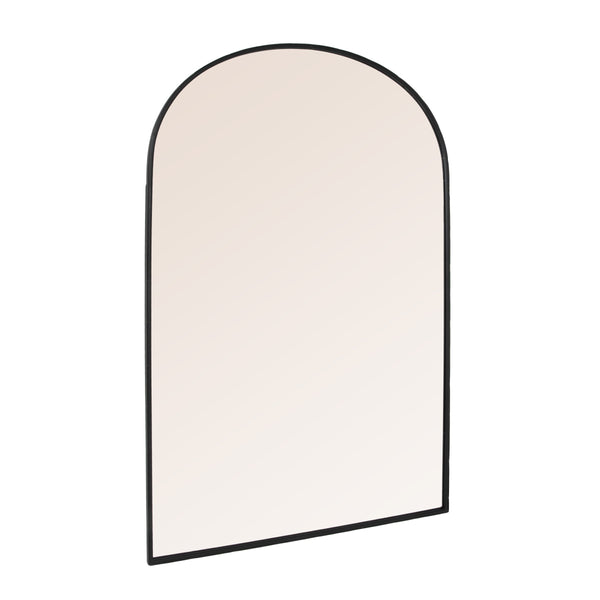 Rowena Interiors Arched Matte Metal Floor Mirror with Reclaimed Wood Frame for Modern Entryway Decor Black DF6299