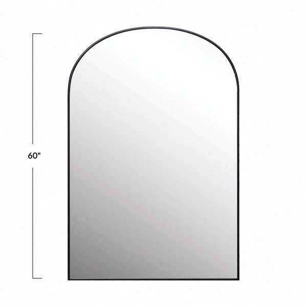 Rowena Interiors Arched Matte Metal Floor Mirror with Reclaimed Wood Frame for Modern Entryway Decor Black DF6299