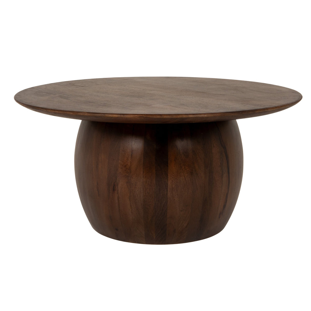 Rowena Interiors Mango Wood Round Coffee Table Solid Dark Walnut Finish Rustic Farmhouse Living Room DF6564MC
