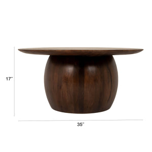 Rowena Interiors Mango Wood Round Coffee Table Solid Dark Walnut Finish Rustic Farmhouse Living Room DF6564MC